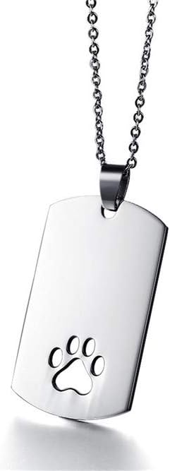 Stainless Steel Paw Print Necklace for Women Men Dog Tag Personalized Polished Cat Pet Pawprint Pendant Charm Chain Minimalist Geometrical Rectangular Necklaces 20 inchesStainless Steel Paw Print Necklace for Women Men Dog Tag Personalized Polished Cat Pet Pawprint Pendant Charm Chain Minimalist Geometrical Rectangular Necklaces 20 inches