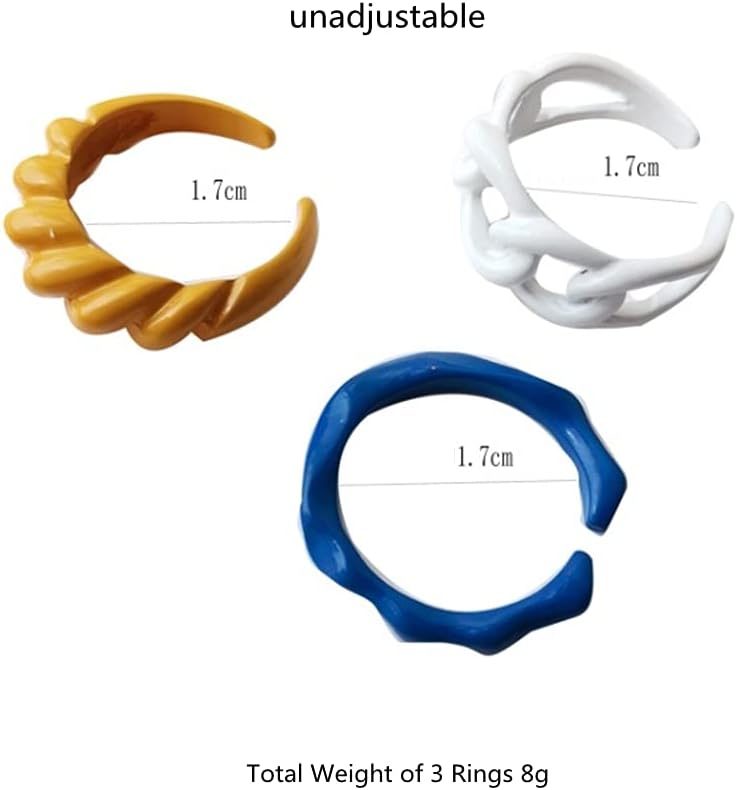 Trendy Chunky Acrylic Statement Rings 3 Pcs Set for Women Girls Colorful Baking Enameled Twisted Croissant Chain Open Band Finger Ring Size 67 Comfort Fit Y2K JewelryTrendy Chunky Acrylic Statement Rings 3 Pcs Set for Women Girls Colorful Baking Enameled Twisted Croissant Chain Open Band Finger Ring Size 67 Comfort Fit Y2K Jewelry