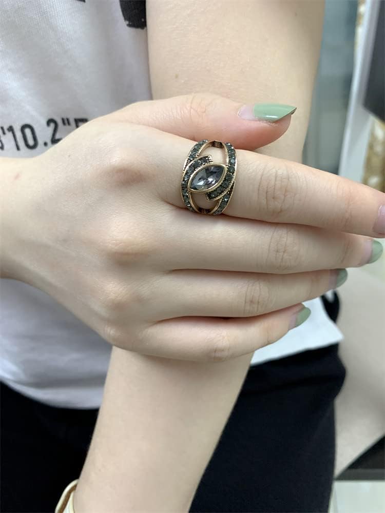 Vintage Grey CZ Evil Eye Statement Ring for Women Girls Gold Plated Boho Oval Crystal Band Rings Comfort Fit Retro Bohemian Jewelry Dainty Gift Size 8Vintage Grey CZ Evil Eye Statement Ring for Women Girls Gold Plated Boho Oval Crystal Band Rings Comfort Fit Retro Bohemian Jewelry Dainty Gift Size 8