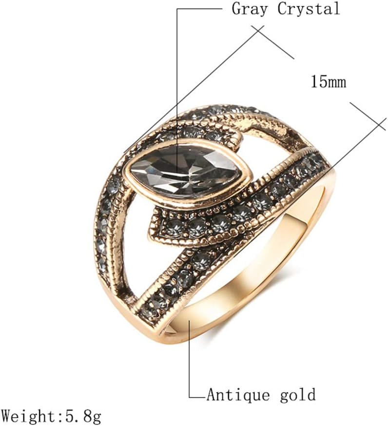 Vintage Grey CZ Evil Eye Statement Ring for Women Girls Gold Plated Boho Oval Crystal Band Rings Comfort Fit Retro Bohemian Jewelry Dainty Gift Size 8Vintage Grey CZ Evil Eye Statement Ring for Women Girls Gold Plated Boho Oval Crystal Band Rings Comfort Fit Retro Bohemian Jewelry Dainty Gift Size 8