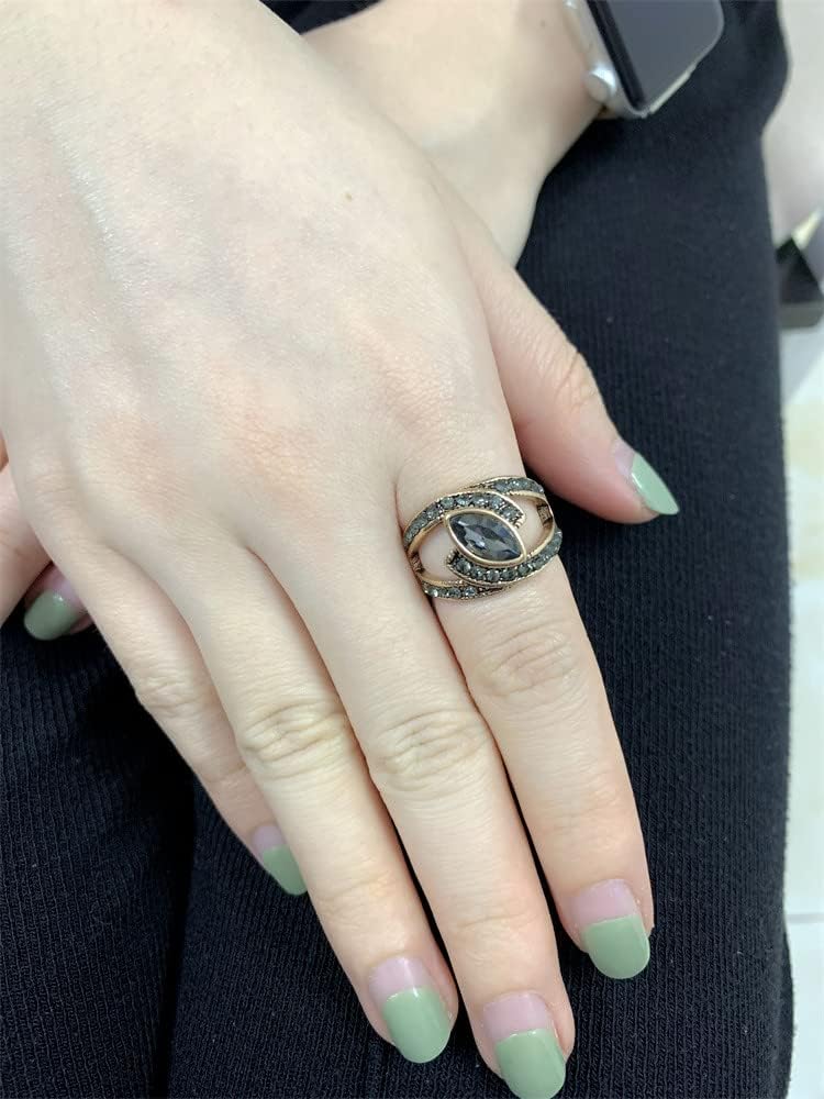 Vintage Grey CZ Evil Eye Statement Ring for Women Girls Gold Plated Boho Oval Crystal Band Rings Comfort Fit Retro Bohemian Jewelry Dainty Gift Size 8Vintage Grey CZ Evil Eye Statement Ring for Women Girls Gold Plated Boho Oval Crystal Band Rings Comfort Fit Retro Bohemian Jewelry Dainty Gift Size 8
