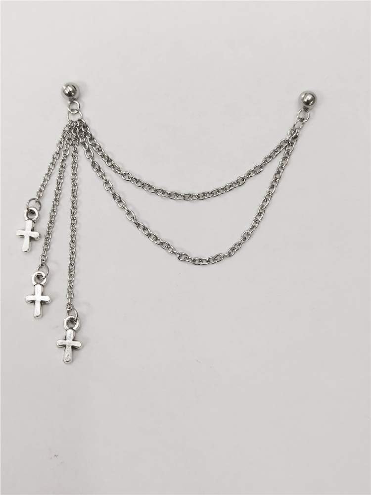 Vintage Tassel Cross Drop Dangle Stud Earrings for Women Girls Men Stainless Steel Minimalist Double Piercing Studs Layered Chains Cartilage Tragus Fashion Personalized Punk Jewelry 1 PieceVintage Tassel Cross Drop Dangle Stud Earrings for Women Girls Men Stainless Steel Minimalist Double Piercing Studs Layered Chains Cartilage Tragus Fashion Personalized Punk Jewelry 1 Piece