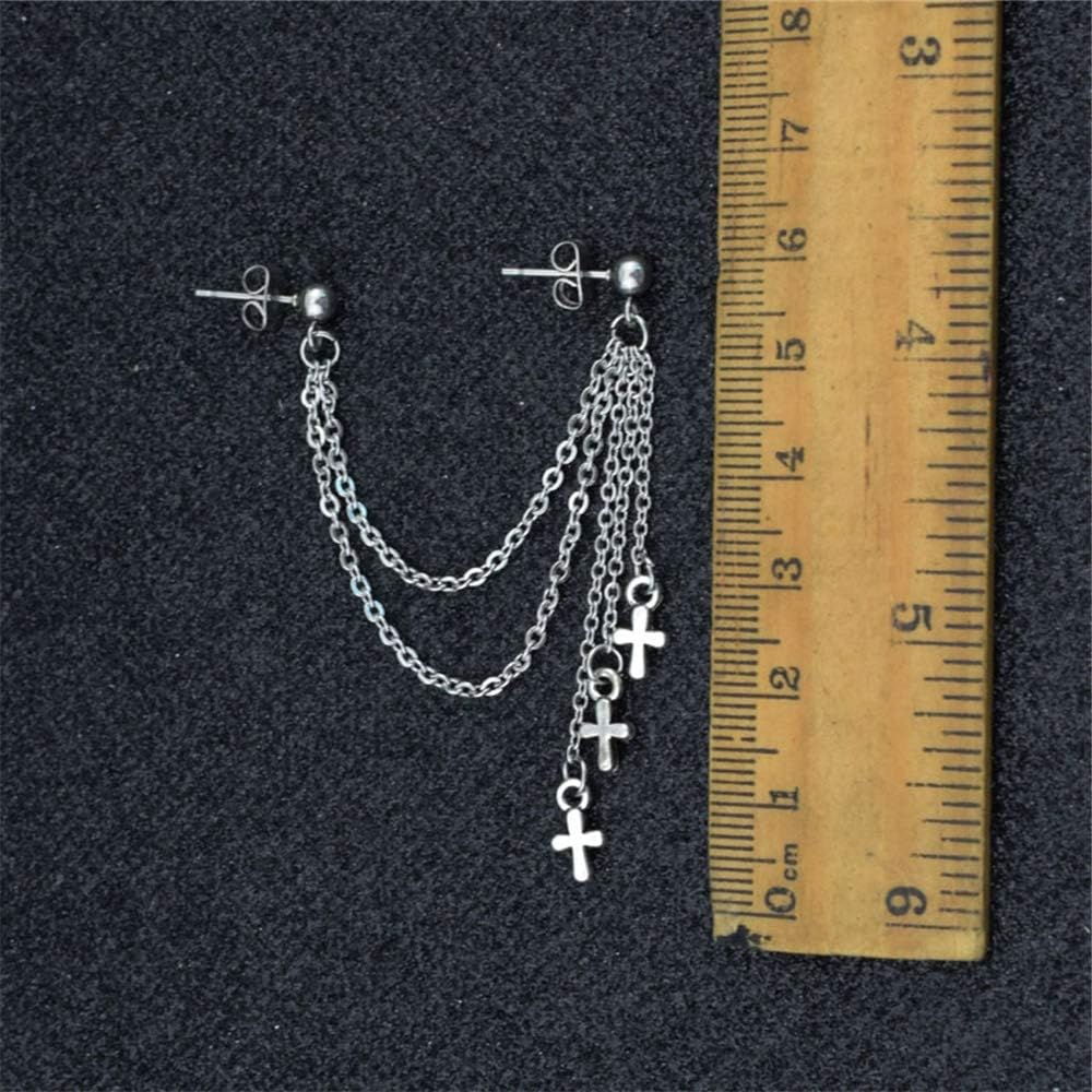 Vintage Tassel Cross Drop Dangle Stud Earrings for Women Girls Men Stainless Steel Minimalist Double Piercing Studs Layered Chains Cartilage Tragus Fashion Personalized Punk Jewelry 1 PieceVintage Tassel Cross Drop Dangle Stud Earrings for Women Girls Men Stainless Steel Minimalist Double Piercing Studs Layered Chains Cartilage Tragus Fashion Personalized Punk Jewelry 1 Piece