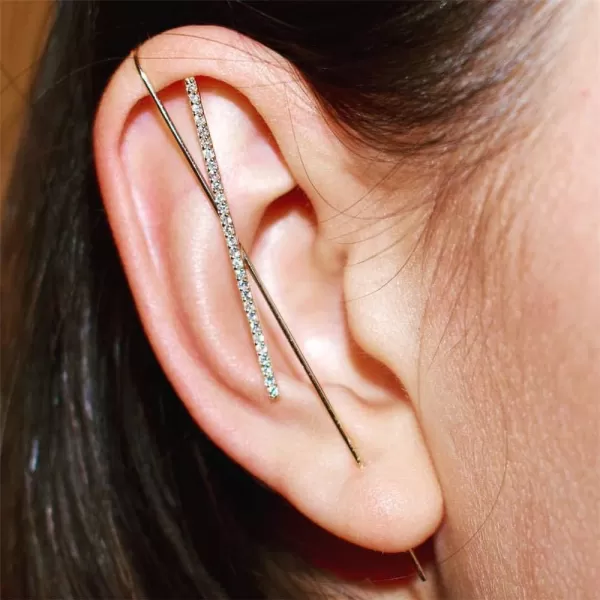 1 PC of Ear Wrap Crawler Hook Earrings for Women Girls Minimalist Dainty CZ Crystal Bar Piercing Ear Cuff Stud Safety Pin Dainty Unique Earring Fashion Jewelry Party BFF GiftsBias CZ