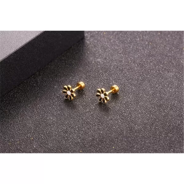 18G Cute Daisy Flower Stud Cartilage Earrings for Women Girls 14K Gold Plated Stainless Steel Enameled Dainty Screw Back Studs Sleeper Tragus Post Hypoallergenic Piercing Body JewelryBlack
