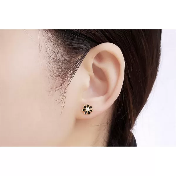 18G Cute Daisy Flower Stud Cartilage Earrings for Women Girls 14K Gold Plated Stainless Steel Enameled Dainty Screw Back Studs Sleeper Tragus Post Hypoallergenic Piercing Body JewelryBlack