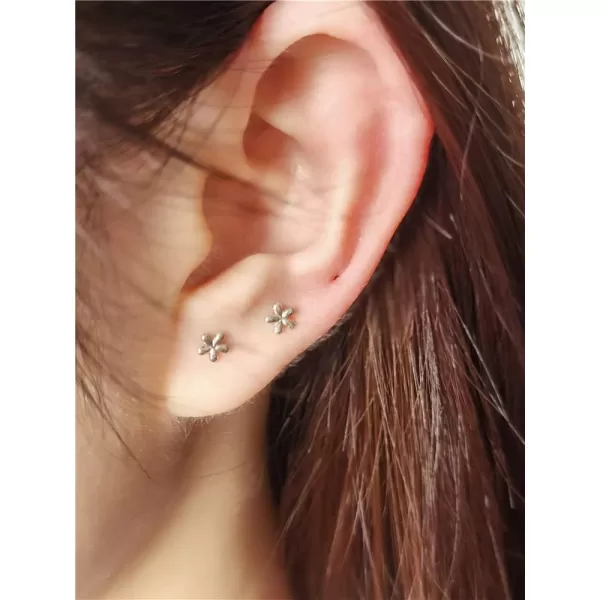 18G Tiny Flower Stud Cartilage Earrings for Women Girls 925 Sterling Silver Mini Cute Daisy 3mm Ball Barbell Screw Back Studs Sleeper Tragus Post Minimalist Hypoallergenic Piercing Body JewelrySilver