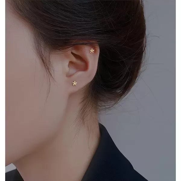 18G Tiny Flower Stud Cartilage Earrings for Women Girls 925 Sterling Silver Mini Cute Daisy 3mm Ball Barbell Screw Back Studs Sleeper Tragus Post Minimalist Hypoallergenic Piercing Body JewelryGold