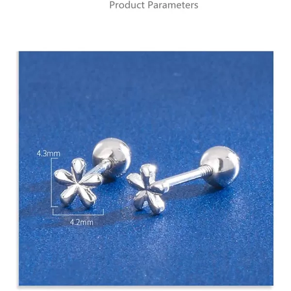 18G Tiny Flower Stud Cartilage Earrings for Women Girls 925 Sterling Silver Mini Cute Daisy 3mm Ball Barbell Screw Back Studs Sleeper Tragus Post Minimalist Hypoallergenic Piercing Body JewelrySilver