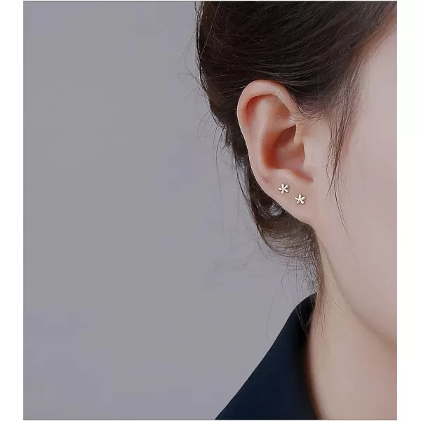 18G Tiny Flower Stud Cartilage Earrings for Women Girls 925 Sterling Silver Mini Cute Daisy 3mm Ball Barbell Screw Back Studs Sleeper Tragus Post Minimalist Hypoallergenic Piercing Body JewelrySilver