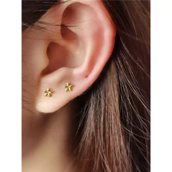 18G Tiny Flower Stud Cartilage Earrings for Women Girls 925 Sterling Silver Mini Cute Daisy 3mm Ball Barbell Screw Back Studs Sleeper Tragus Post Minimalist Hypoallergenic Piercing Body JewelryGold