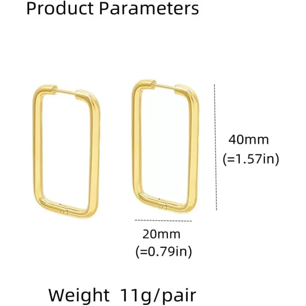 18K Gold Plated Silver Big Rectangle Dangle Hoop Earrings for Women Girls Stainless Steel Hypoallergenic for Sensitive Ears Large Geometric Huggie Hoops Drop Fashion Minimalist Jewelry 40mm18K Gold Plated Silver Big Rectangle Dangle Hoop Earrings for Women Girls Stainless Steel Hypoallergenic for Sensitive Ears Large Geometric Huggie Hoops Drop Fashion Minimalist Jewelry 40mm