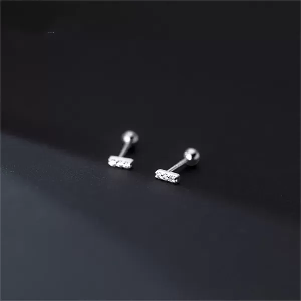 18g Mini CZ Bar Earrings Sterling Silver for Women Girls 14K Gold Plated Minimalist Tiny Short Bars Barbell 3mm Ball Stud Tragus Post Screw Back Hypoallergenic Dainty Piercing Body Jewelry Nickel FreeSilver
