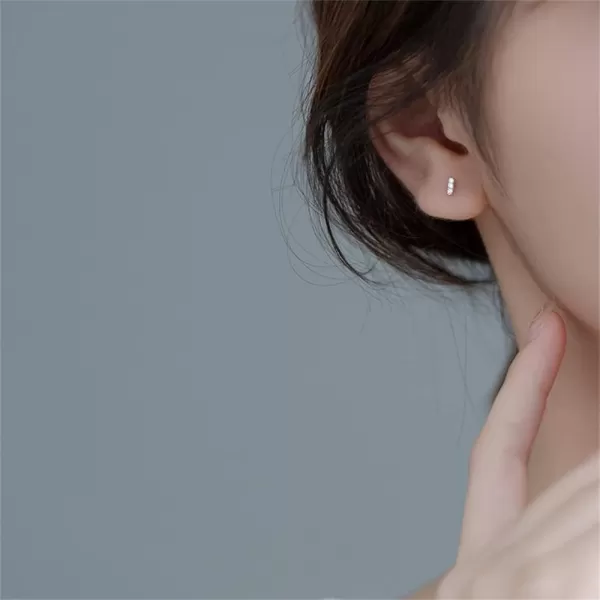 18g Mini CZ Bar Earrings Sterling Silver for Women Girls 14K Gold Plated Minimalist Tiny Short Bars Barbell 3mm Ball Stud Tragus Post Screw Back Hypoallergenic Dainty Piercing Body Jewelry Nickel FreeSilver
