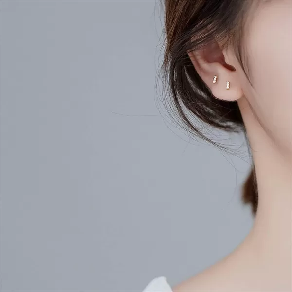 18g Mini CZ Bar Earrings Sterling Silver for Women Girls 14K Gold Plated Minimalist Tiny Short Bars Barbell 3mm Ball Stud Tragus Post Screw Back Hypoallergenic Dainty Piercing Body Jewelry Nickel FreeSilver