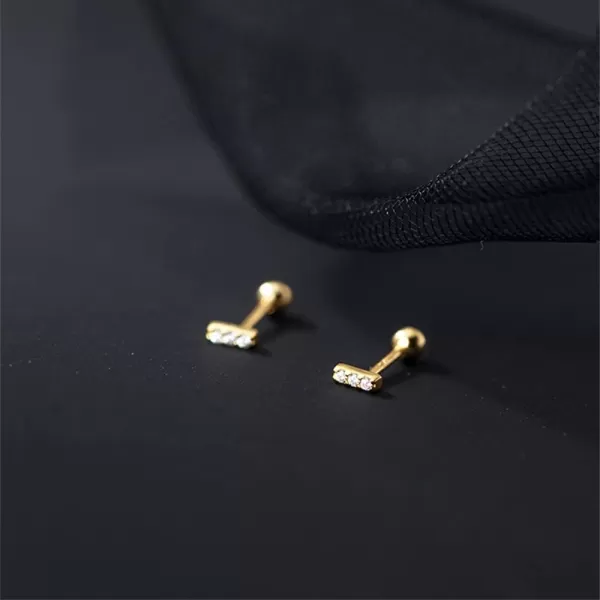 18g Mini CZ Bar Earrings Sterling Silver for Women Girls 14K Gold Plated Minimalist Tiny Short Bars Barbell 3mm Ball Stud Tragus Post Screw Back Hypoallergenic Dainty Piercing Body Jewelry Nickel FreeGold
