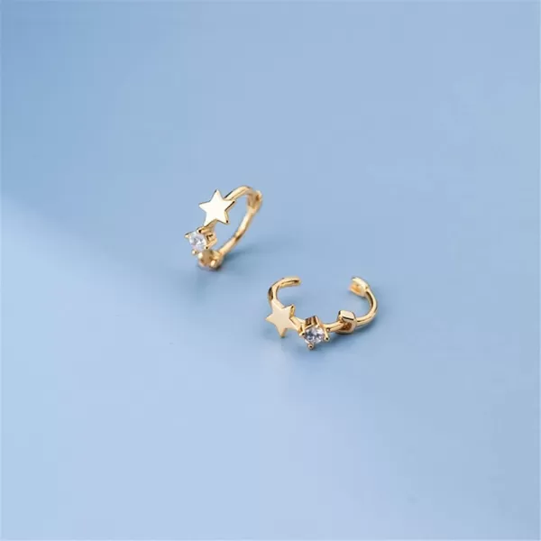 18g Tiny Star Hoop Earrings 925 Sterling Silver CZ Small Hoops Cuff Cartilage for Women Girls Hypoallergenic Cubic Zirconia Huggie Sleeper Piercing Jewelry Dainty Cute Gifts for Daughter Niece 8mmGold