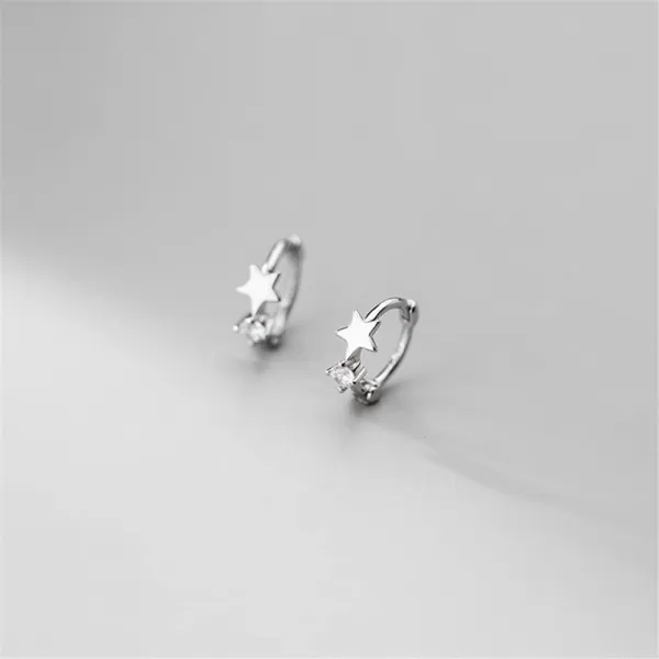 18g Tiny Star Hoop Earrings 925 Sterling Silver CZ Small Hoops Cuff Cartilage for Women Girls Hypoallergenic Cubic Zirconia Huggie Sleeper Piercing Jewelry Dainty Cute Gifts for Daughter Niece 8mmSilver
