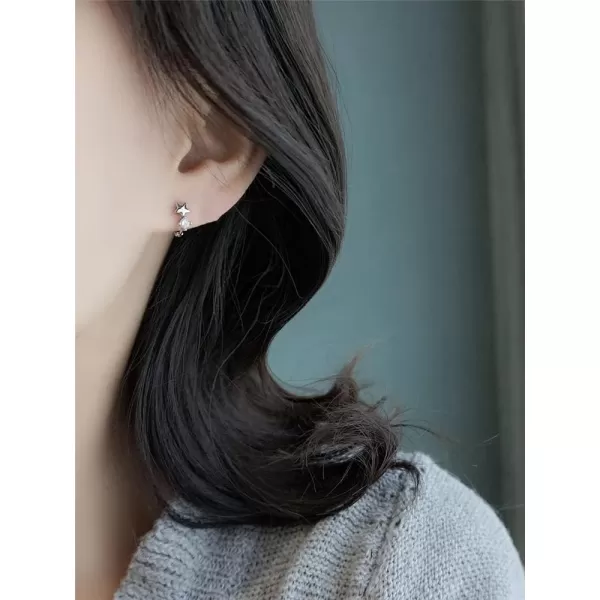 18g Tiny Star Hoop Earrings 925 Sterling Silver CZ Small Hoops Cuff Cartilage for Women Girls Hypoallergenic Cubic Zirconia Huggie Sleeper Piercing Jewelry Dainty Cute Gifts for Daughter Niece 8mmSilver