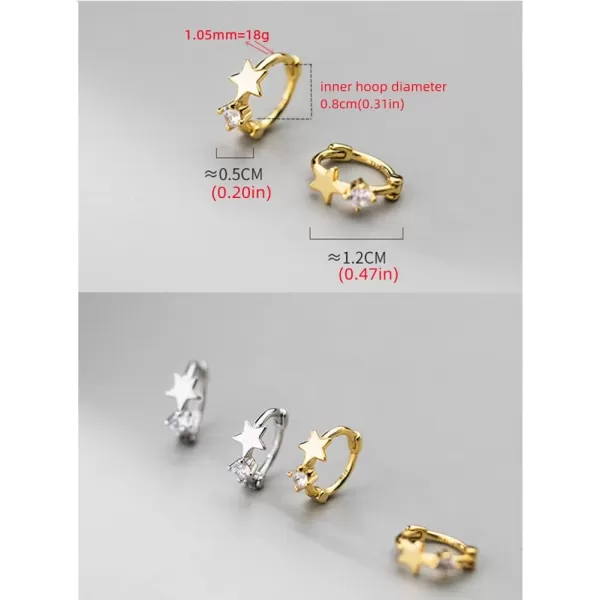 18g Tiny Star Hoop Earrings 925 Sterling Silver CZ Small Hoops Cuff Cartilage for Women Girls Hypoallergenic Cubic Zirconia Huggie Sleeper Piercing Jewelry Dainty Cute Gifts for Daughter Niece 8mmGold