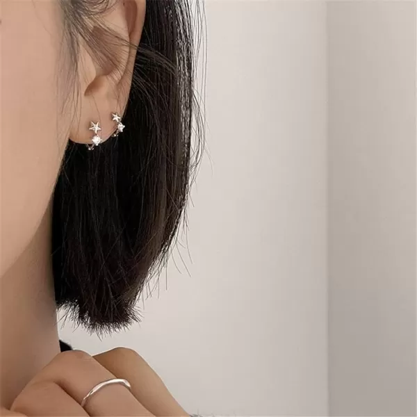 18g Tiny Star Hoop Earrings 925 Sterling Silver CZ Small Hoops Cuff Cartilage for Women Girls Hypoallergenic Cubic Zirconia Huggie Sleeper Piercing Jewelry Dainty Cute Gifts for Daughter Niece 8mmSilver