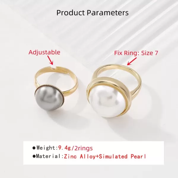 2 PCs Bezel Pearl Statement Wedding Ring Set for Women Girls Gold Vintage 2 Big Pearls Band Engagement Birthday Cocktail Party Rings Comfort Fit Retro Y2K Jewelry Size 72 PCs Bezel Pearl Statement Wedding Ring Set for Women Girls Gold Vintage 2 Big Pearls Band Engagement Birthday Cocktail Party Rings Comfort Fit Retro Y2K Jewelry Size 7