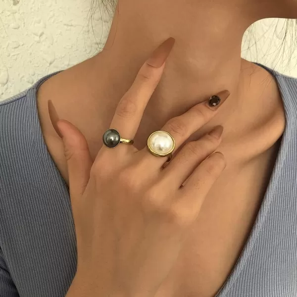 2 PCs Bezel Pearl Statement Wedding Ring Set for Women Girls Gold Vintage 2 Big Pearls Band Engagement Birthday Cocktail Party Rings Comfort Fit Retro Y2K Jewelry Size 72 PCs Bezel Pearl Statement Wedding Ring Set for Women Girls Gold Vintage 2 Big Pearls Band Engagement Birthday Cocktail Party Rings Comfort Fit Retro Y2K Jewelry Size 7