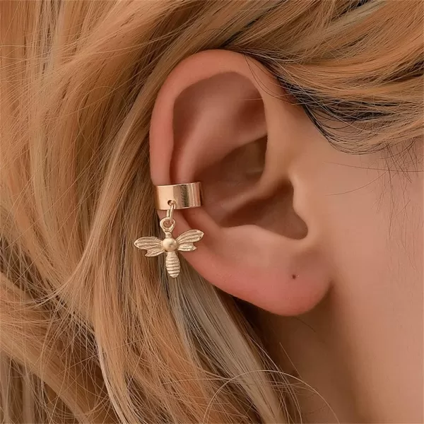 2 Pair Bee Ear Cuffs Cartilage Non Pierced Earrings Set for Women Girls Gold Plated Cute Animal CZ Bezel Dangle Drop Adjustable Huggie Small Hoop Wrap Jewelry2 Pair Bee Ear Cuffs Cartilage Non Pierced Earrings Set for Women Girls Gold Plated Cute Animal CZ Bezel Dangle Drop Adjustable Huggie Small Hoop Wrap Jewelry