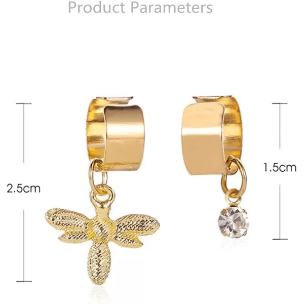 2 Pair Bee Ear Cuffs Cartilage Non Pierced Earrings Set for Women Girls Gold Plated Cute Animal CZ Bezel Dangle Drop Adjustable Huggie Small Hoop Wrap Jewelry2 Pair Bee Ear Cuffs Cartilage Non Pierced Earrings Set for Women Girls Gold Plated Cute Animal CZ Bezel Dangle Drop Adjustable Huggie Small Hoop Wrap Jewelry