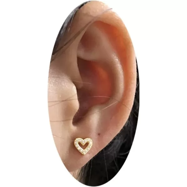 20G CZ love Heart Tragus Stud Earrings for Women Girls S925 Sterling Silver Cartilage Helix Tiny Cubic Zirconia Barbell Piercing Screw Huggie JewelryGold Plated