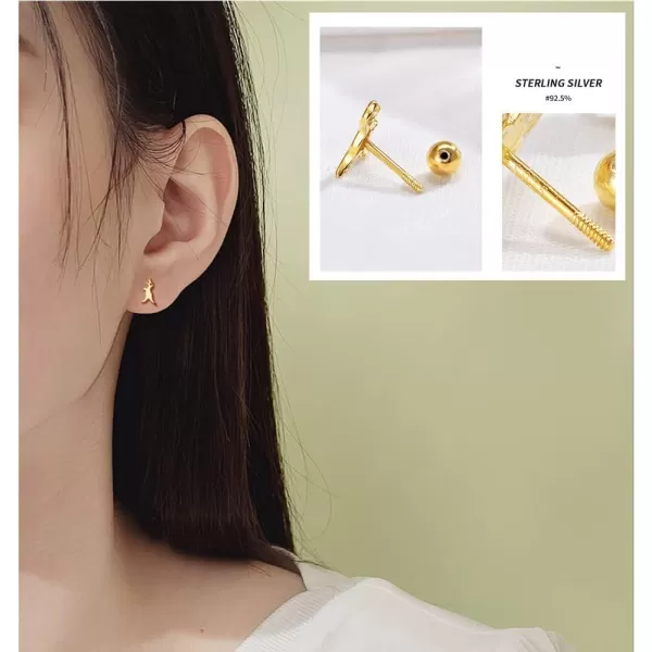20g Mini Cute Dinosaur Stud Earrings for Women Girls 925 Sterling Silver Hypoallergenic Tiny Dragon Brontosaurus Animal Ball Piercing Cartilage Tragus Fashion Minimalist Jewelry GiftsGold