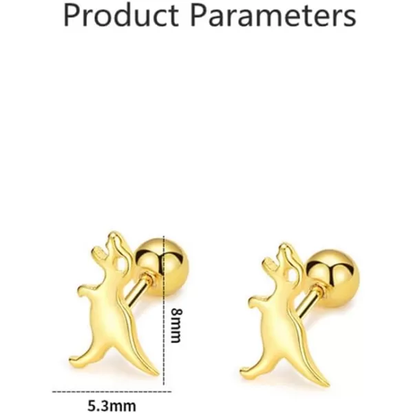 20g Mini Cute Dinosaur Stud Earrings for Women Girls 925 Sterling Silver Hypoallergenic Tiny Dragon Brontosaurus Animal Ball Piercing Cartilage Tragus Fashion Minimalist Jewelry GiftsGold