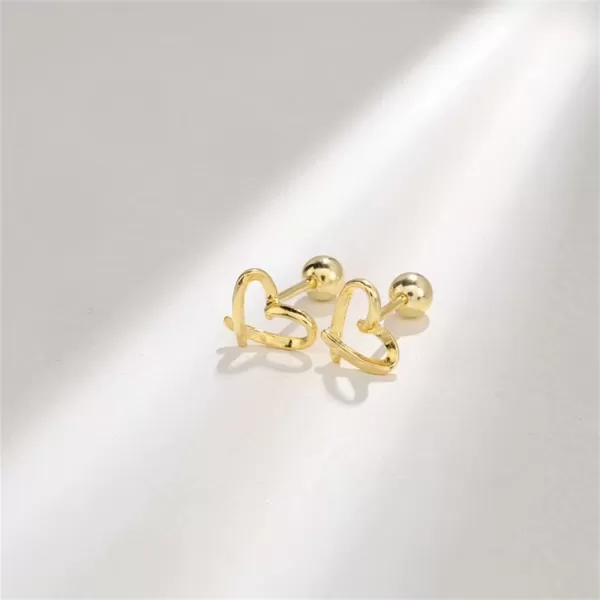 20g Minimalist Heart Sterling Silver Earrings for Women Girls Teens Charm Hollow Love Hearted Stud Tiny Small Ball Cartilage Tragus Screw Back Post Hypoallergenic Pierced Ear Jewelry Dainty Giftsgold