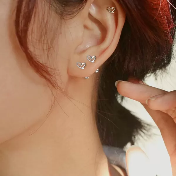 20g Minimalist Heart Sterling Silver Earrings for Women Girls Teens Charm Hollow Love Hearted Stud Tiny Small Ball Cartilage Tragus Screw Back Post Hypoallergenic Pierced Ear Jewelry Dainty Giftssilver