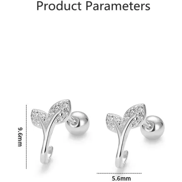 20g Tiny CZ Leaf Cartilage Stud Earrings for Women Girls 925 Sterling Silver Crystal Leaves Cuff Wrap Helix Hypoallergenic Ball Piercing Fashion Dainty Jewelry Gifts for FriendsSilver