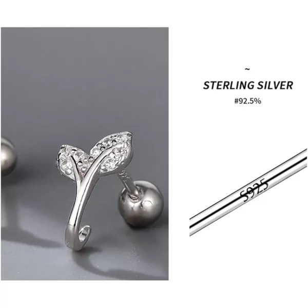 20g Tiny CZ Leaf Cartilage Stud Earrings for Women Girls 925 Sterling Silver Crystal Leaves Cuff Wrap Helix Hypoallergenic Ball Piercing Fashion Dainty Jewelry Gifts for FriendsSilver