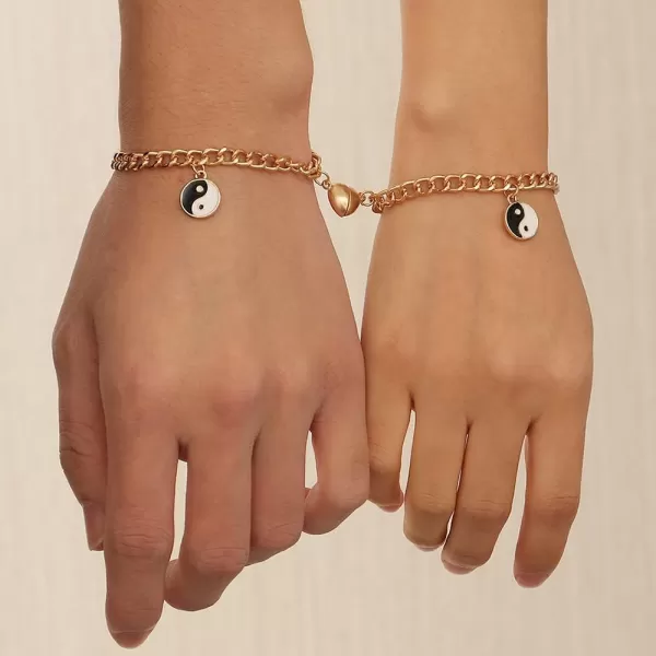 2pcs Yinyang BFF Couples Bracelets Set Love Heart Magnetic Link Chain Bracelet for Women Men Friends Gold Tone Pinky Pormise Valentine Anniversary Jewelry Gifts2pcs Yinyang BFF Couples Bracelets Set Love Heart Magnetic Link Chain Bracelet for Women Men Friends Gold Tone Pinky Pormise Valentine Anniversary Jewelry Gifts