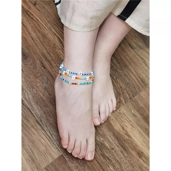 3 PCS Bead Flower Chain Anklet Bracelet Set for Women Girls Resin Cute Daisy Ball Bead Seeds Fashion Colorful Handmade Adjustable Layered Chains Nickel Free Y2K Jewelry3 PCS Bead Flower Chain Anklet Bracelet Set for Women Girls Resin Cute Daisy Ball Bead Seeds Fashion Colorful Handmade Adjustable Layered Chains Nickel Free Y2K Jewelry