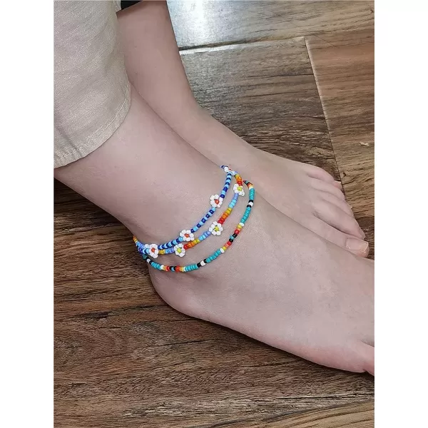 3 PCS Bead Flower Chain Anklet Bracelet Set for Women Girls Resin Cute Daisy Ball Bead Seeds Fashion Colorful Handmade Adjustable Layered Chains Nickel Free Y2K Jewelry3 PCS Bead Flower Chain Anklet Bracelet Set for Women Girls Resin Cute Daisy Ball Bead Seeds Fashion Colorful Handmade Adjustable Layered Chains Nickel Free Y2K Jewelry