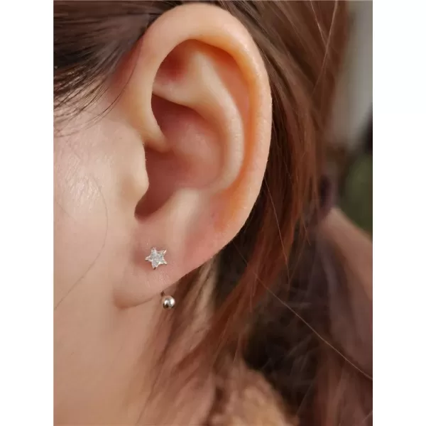 3mm Ball Half Small Piercing Hoop CZ Star Studs Earrings for Cartilage Women Girls Sensitive Ears Sterling Silver Cuff Wrap Minimalist Huggie Hoops Ear Ring Hypoallergenic JewelrySilver