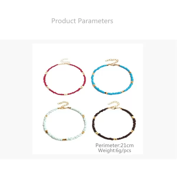 4 PCS Minimalist Beaded Anklet Bracelet Set for Women Girls Gold Plated Layered Square Seeds Chain Adjustable Bohemian Fashion Retro Handmade Nickel Free Summer Beach Y2K Jewelry Gift4 PCS Minimalist Beaded Anklet Bracelet Set for Women Girls Gold Plated Layered Square Seeds Chain Adjustable Bohemian Fashion Retro Handmade Nickel Free Summer Beach Y2K Jewelry Gift
