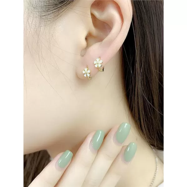 6mm Tiny Cute Flower Hoop Sterling Silver Mini Small Cartilage Hoop Earrings for Women Girls Teens Hypoallergenic Dainty White Enameled Daisy Flowers 18g Piercing Huggie Hoops14k Gold Plated