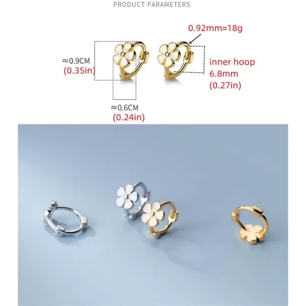 6mm Tiny Cute Flower Hoop Sterling Silver Mini Small Cartilage Hoop Earrings for Women Girls Teens Hypoallergenic Dainty White Enameled Daisy Flowers 18g Piercing Huggie Hoops14k Gold Plated