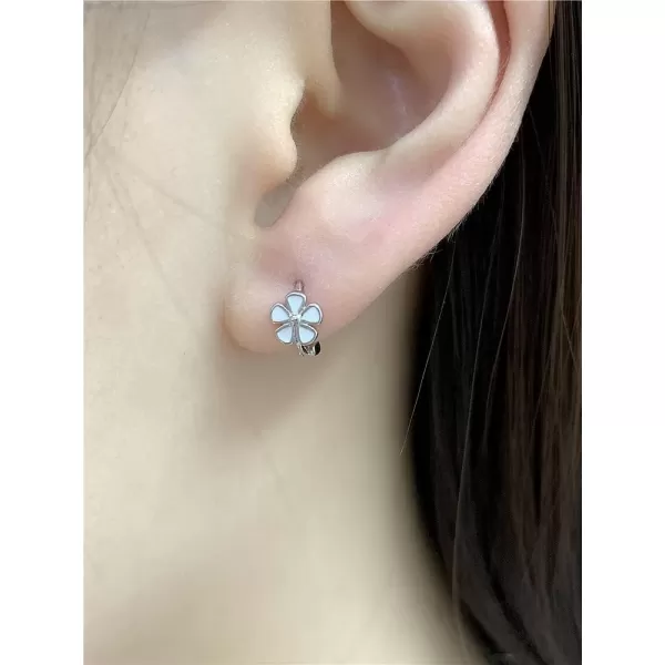 6mm Tiny Cute Flower Hoop Sterling Silver Mini Small Cartilage Hoop Earrings for Women Girls Teens Hypoallergenic Dainty White Enameled Daisy Flowers 18g Piercing Huggie HoopsSilver