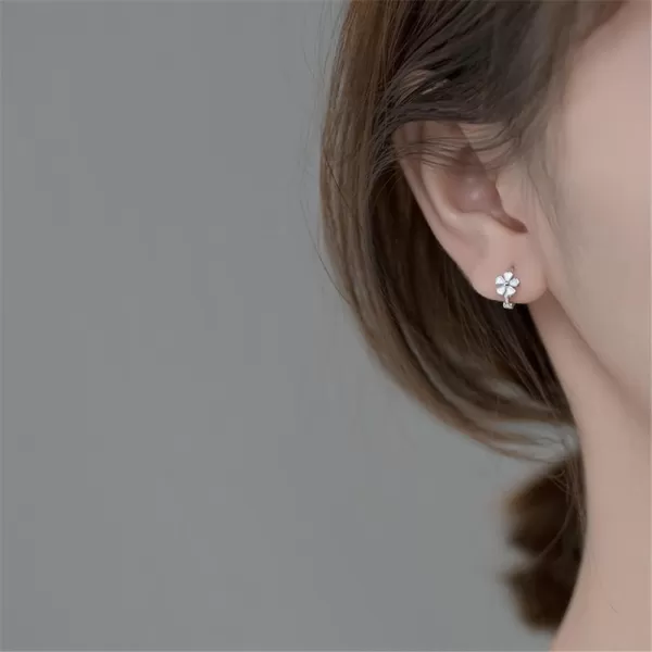 6mm Tiny Cute Flower Hoop Sterling Silver Mini Small Cartilage Hoop Earrings for Women Girls Teens Hypoallergenic Dainty White Enameled Daisy Flowers 18g Piercing Huggie HoopsSilver