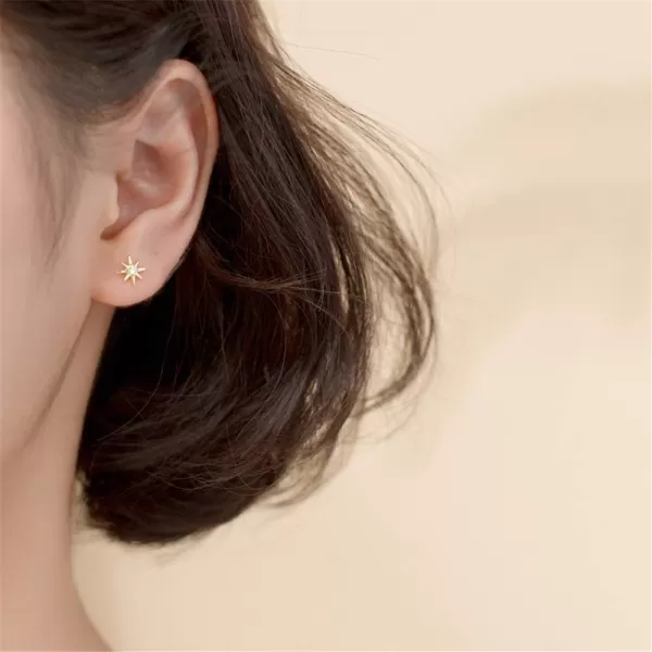 925 Sterling Silver CZ Stud Earrings for Women Girls Cubic Zirconia Asymmetrical Star Moon Tassel Chain Dangle Drop Studs Tragus Post Pin Long Earrings Hypoallergenic Crescent JewelryGold Plated 14K