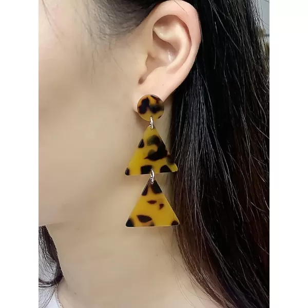 Acrylic Double Triangle Dangle Earrings for Women Girls Resin Geomentric Round Circle Tassel Drop Dangling Stud Hypoallergenic Lightweight Retro Party Y2K JewelryLeopard Print