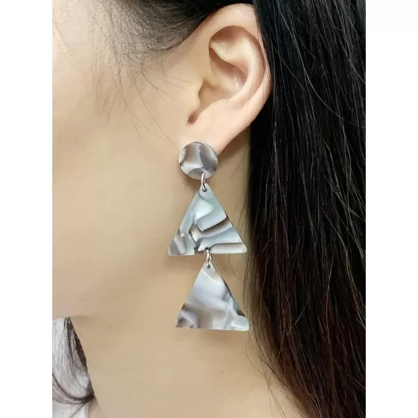 Acrylic Double Triangle Dangle Earrings for Women Girls Resin Geomentric Round Circle Tassel Drop Dangling Stud Hypoallergenic Lightweight Retro Party Y2K JewelryGreyishGreen
