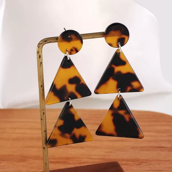 Acrylic Double Triangle Dangle Earrings for Women Girls Resin Geomentric Round Circle Tassel Drop Dangling Stud Hypoallergenic Lightweight Retro Party Y2K JewelryLeopard Print