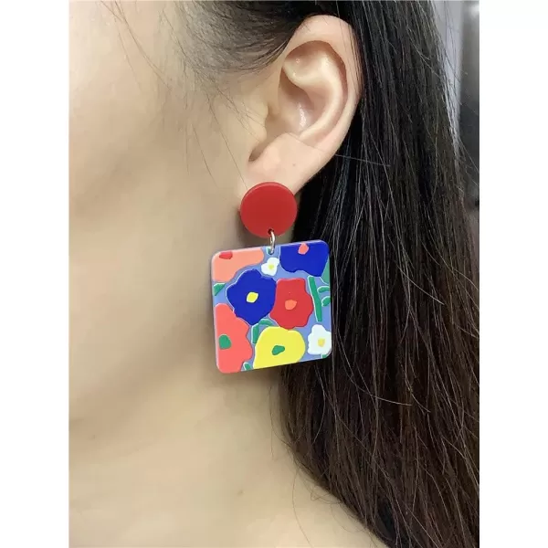 Acrylic Geometric Flower Dangle Earrings for Women Girls Hypoallergenic Lightweight Resin Geometrical Love Heart Floral Statement Drop Dangling Studs Earring Fashion Y2K JewelryColorful